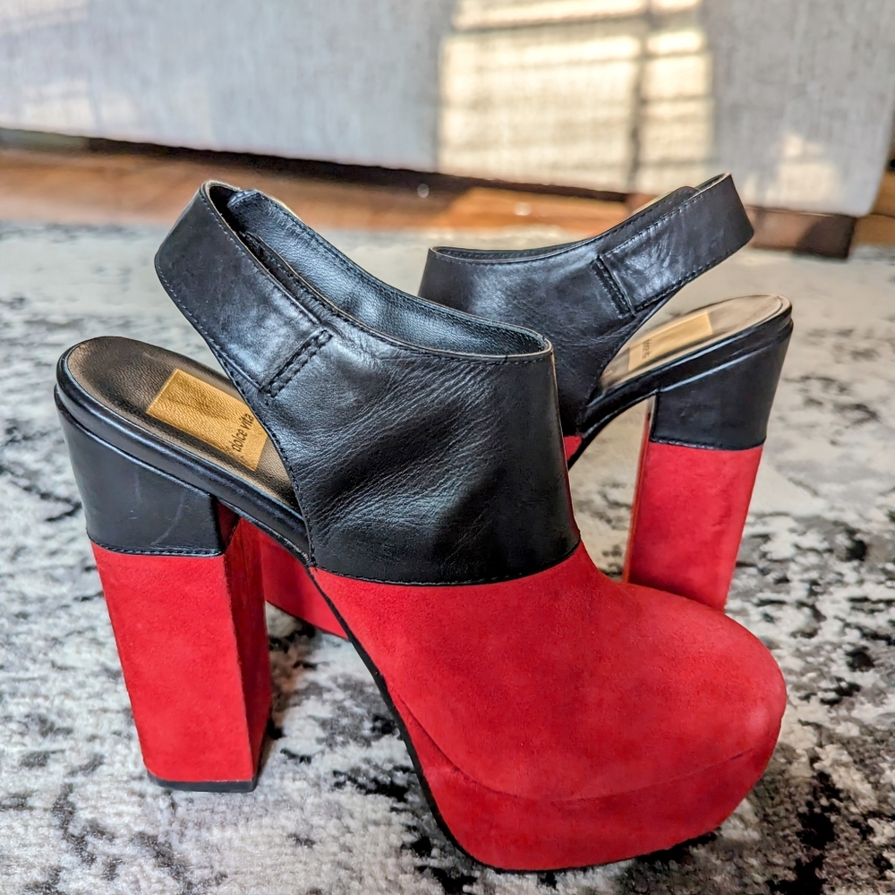 Like new! Dolce Vita red and black suede and leather strapped heels size 6